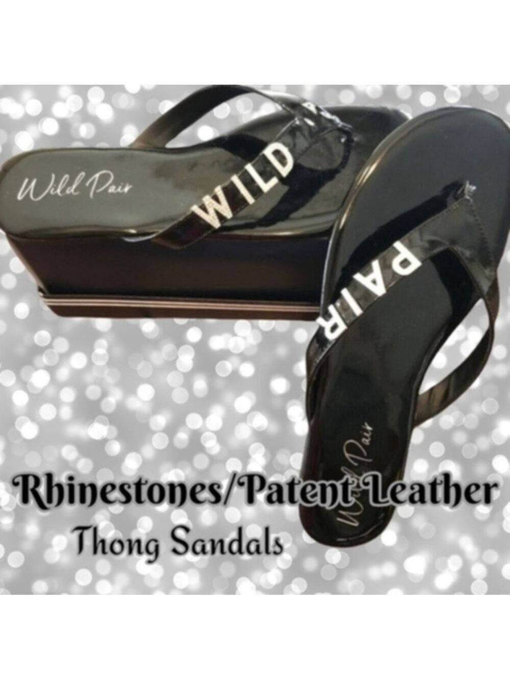 WILD PAIR NWT Fantasia Rhinestone Embellished Flat Thong Sandals/Sz. 10